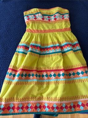 leifsdottir Yellow Strapless Dress with Multicolor Diamond Bands